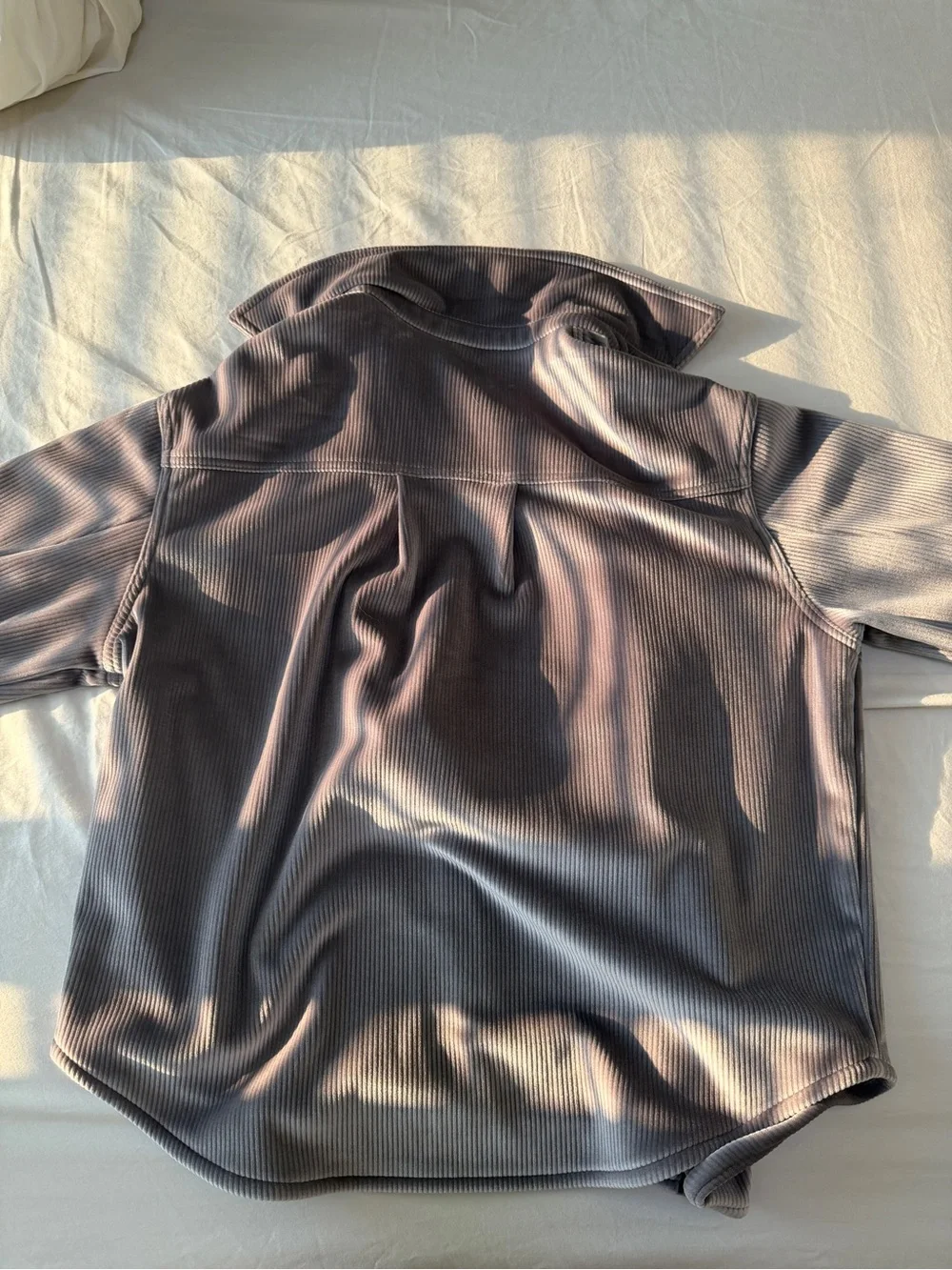 Women’s Corduroy Button-Up Shirt Jacket in Dusty Gray. ALO Yoga Velour Jacket